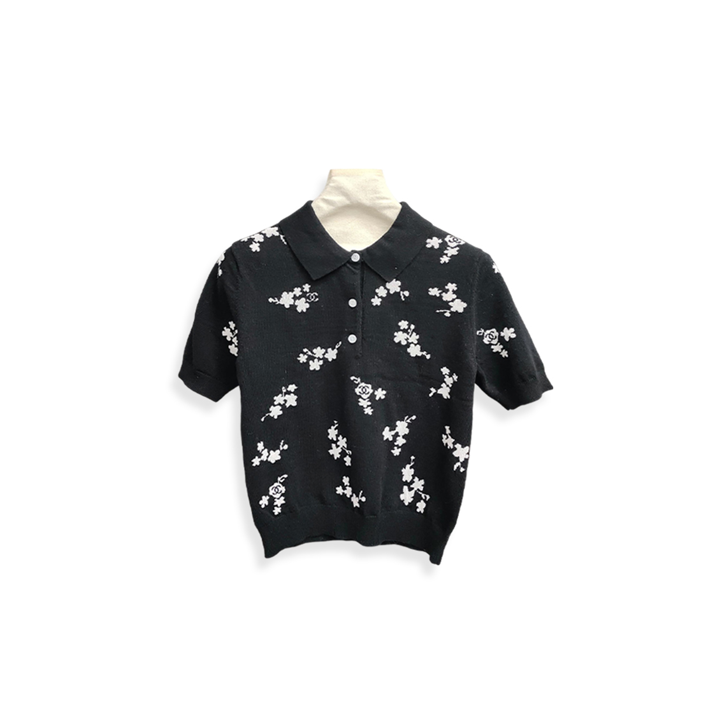 Ch**el polo cotton & silk black & white p81379